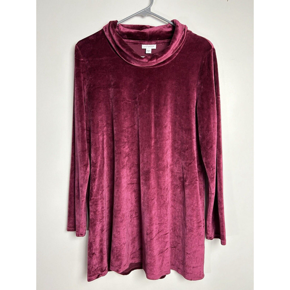 J Jill Pure Jill Med. Crushed Velvet Velour Cowl Soft Burgundy Top Holiday Roomy